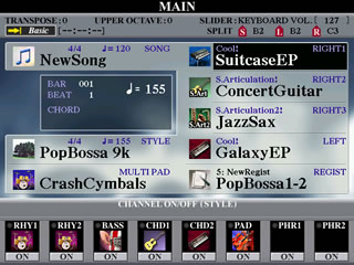 MAIN Screen showing PopBossa 9k style loaded.